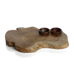 Bali Teak Root Serving Board with Condiment Bowls