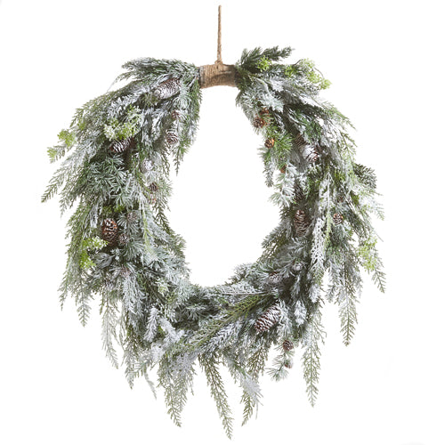 Flocked Oval Cedar and Pinecone Wreath